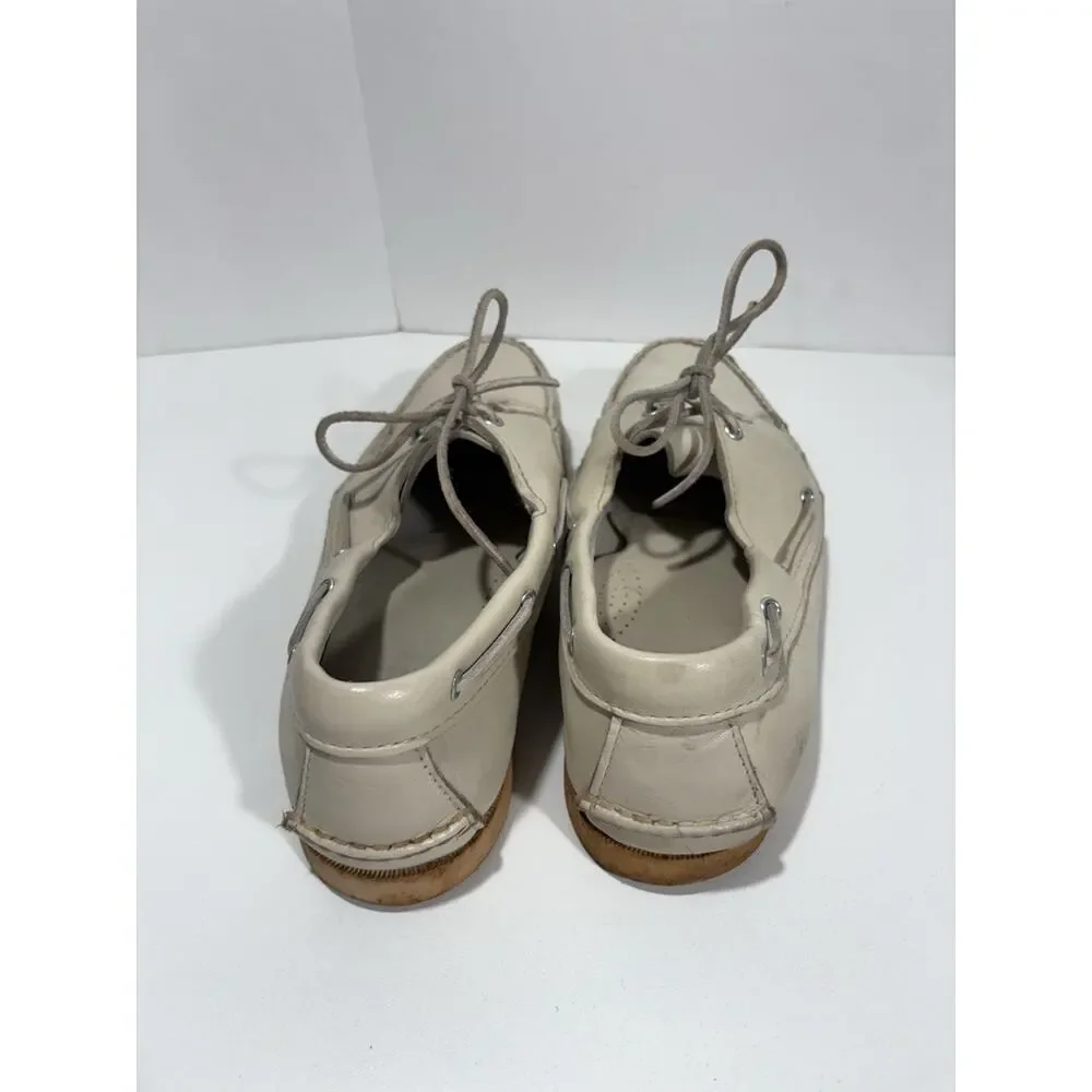 Vintage RHM Dockwear Mens Beige Leather Hand Sewed Shoe Sider‎ Docksider Sz 10.5